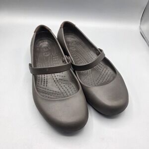 Crocs Alice Shoes Womens 9 Brown Rubber Slip Resistant Mary Jane Flats 11050